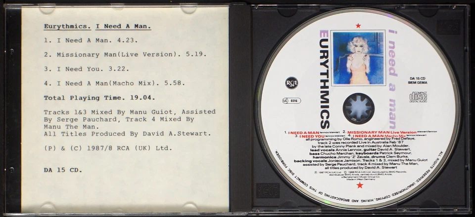 Eurythmics - I Need A Man (4 track single) - CD [08] USA Foto 3 de 3
