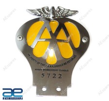 Vintage Brass Chrome AA Association Membership Car Bike Badge Emblem Big