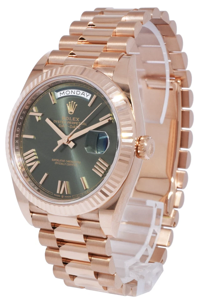 Rolex Day-Date 40 18k Everose Gold Olive Green Mens Watch B/P '23 228235 - Image 3 of 4