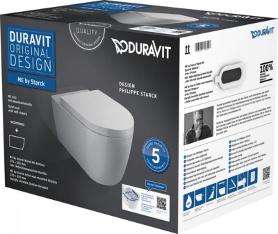 Duravit ME by Starck Wand-WC Rimless Set spülrandlos weiß, mit WC-Sitz absenkbar