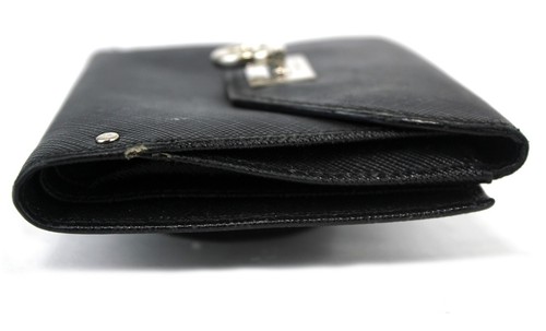 Salvatore Ferragamo Gancini Saffiano BiFold Wallet Black Leather Purse Italy - Picture 6 of 23