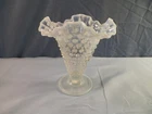 Fenton French Opalescent Hobnail Glass Fluted Cone Shaped Vase Square Top 5 3/4"