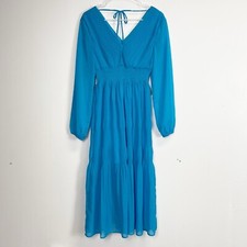 Steve Madden Dress Womens XS Blue Nylah Midi Sheer Long Sleeves