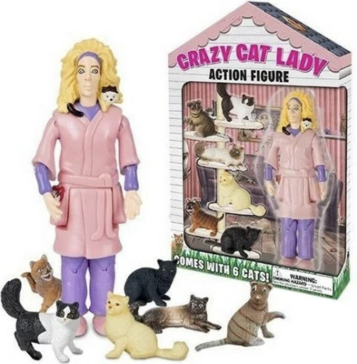 Crazy Cat Lady Action Figure Archie Mcphee toy with 6 cats NEW novelty joke gift