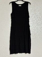 Calvin Klein Black Tiered Sleeveless Knee Length Shift Dress Stretch Petite 10P