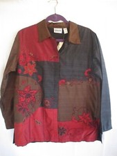 NWT Chico's Design 2 / M 100 Silk Beaded 42 Black - Multi Shirt Jacket