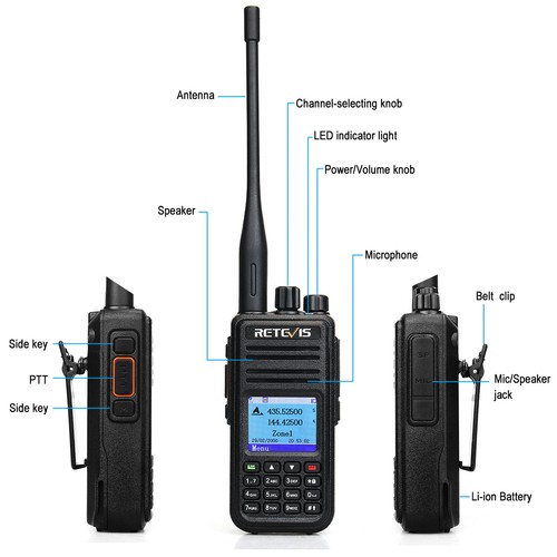 Retevis RT3S DMR Radio GPS Doble Banda Radioaficionado Compatible con Mototrbo Tier II y II - Imagen 7 de 12