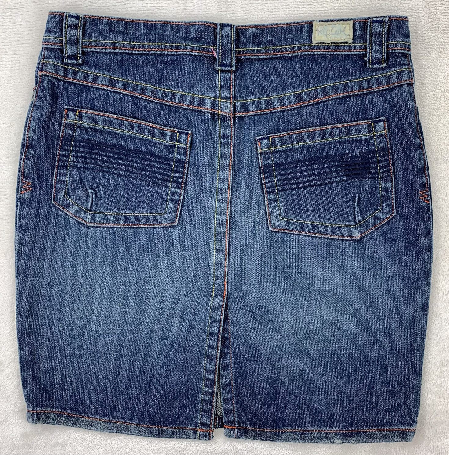 Rip Curl Denim Skirt Fly Front Medium Wash Colorf… - image 2