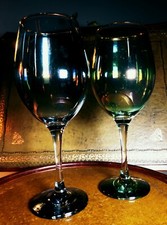 Vintage Wine Glasses Pair Lusterware Gold Trim Big