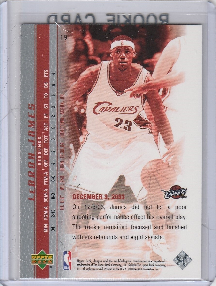 LEBRON JAMES ROOKIE CARD Upper Deck Basketball 2003/04 CAVS RC Los