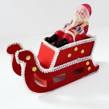 Celluloid Santa Flocked Sleigh Japan Vintage 1960s