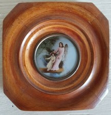 Antico quadretto angelo custode vetro dipinto legno ciliegio