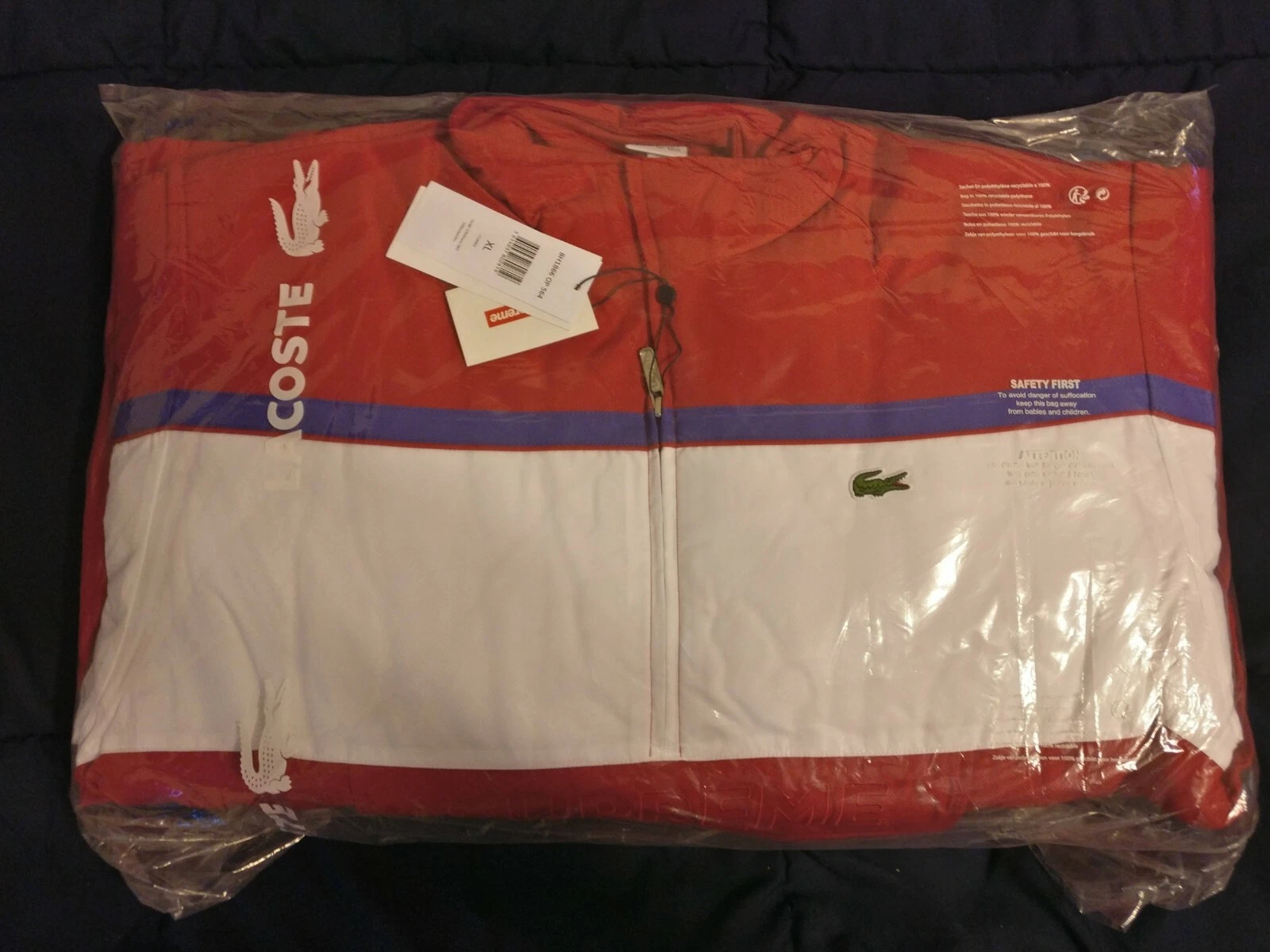 Pull demi zippé Supreme x LACOSTE rouge XL 100 % authentique NEUF Deadstock DS