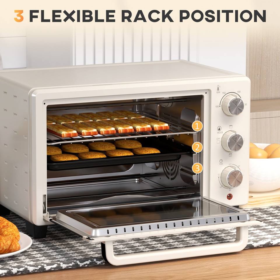HOMCOM Horno Eléctrico de Sobremesa Horno Sobremesa de 13L 1200W Freidora de Aire con 12 Modos de Calor Temporizador 12 H y Temperatura Regulable hasta 220℃ Blanco