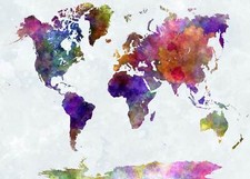 World Map Watercolor Style Wall Art Poster Print Home Office School Decor Artwor