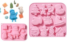 2 Blatt Weihnachten Silikon Schokoladenformen Weihnachtsbaum Schneemann Weihnachtsmann - Rosa