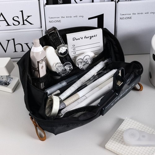 Canvas Pencil Case Black Pen Box Multi-function Pen Bag School Office - Picture 5 of 7