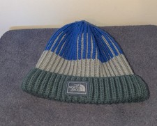 The North Face Beanie Hat Boys Size M Blue Gray Cuffed Acrylic Logo