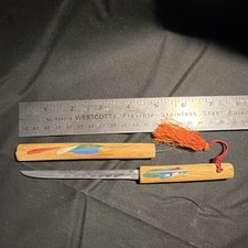 Vintage Fixed Blade Knife Wood Handle Stainless Steel Decorative Sheath Tassel