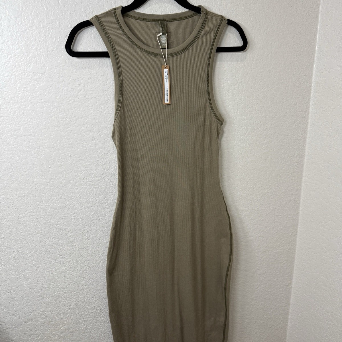 Skims Cotton Ribbed Sleeveless Long Dress in Army Green Bodycon Size Medium  NWT | eBay