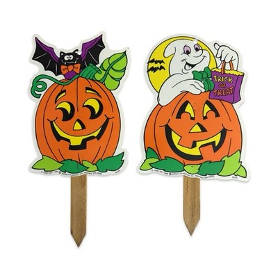 Vintage 1999 Impact Plastics Halloween Pumpkin Ghost Bat Stakes Decor