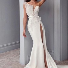 Strapless Prom Gown Sexy Mermaid Sleeveless High Slit Floor Length Evening Dress