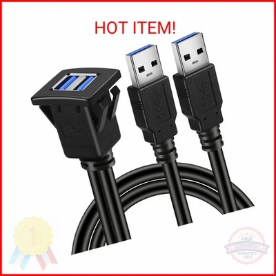 BATIGE Dual Ports Square USB 3.0 Panel Flush Mount Extension Cable with Buckle f