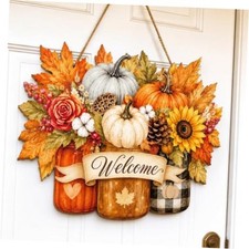 Fall Door Decor Wooden Pumpkin Door Hanger, Welcome Sign for Front Door Fall1