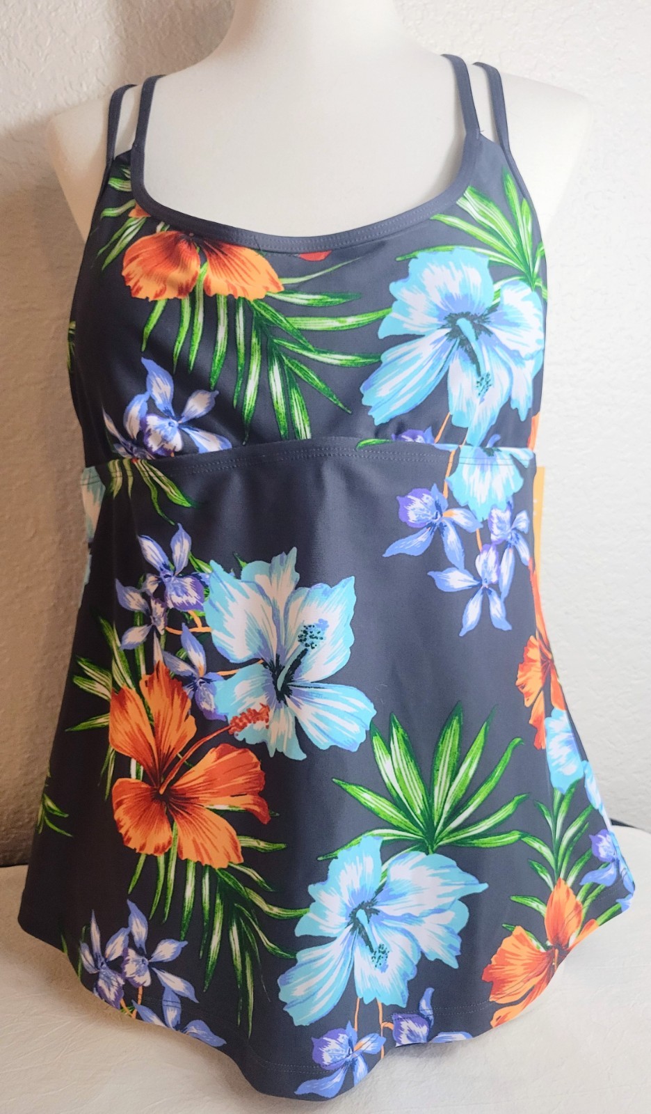 Women's SzL Kona Sol Tankini Hawaiian Print Swim Top & Bikini Bottom New W/tag