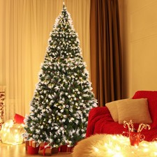 9 FT Pre-lit Snow Sprayed Christmas Tree Artificial Xmas Tree w/ LED Lights