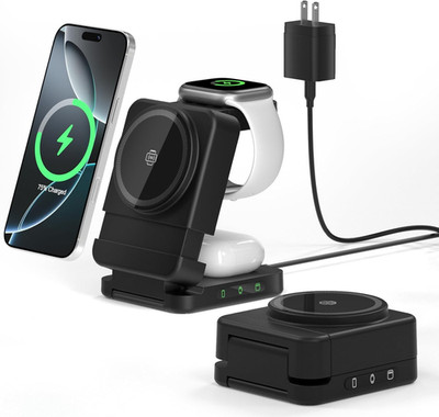 Wireless Charger 3 in 1, Foldable Charging Station for Apple Samsung Multi Devic