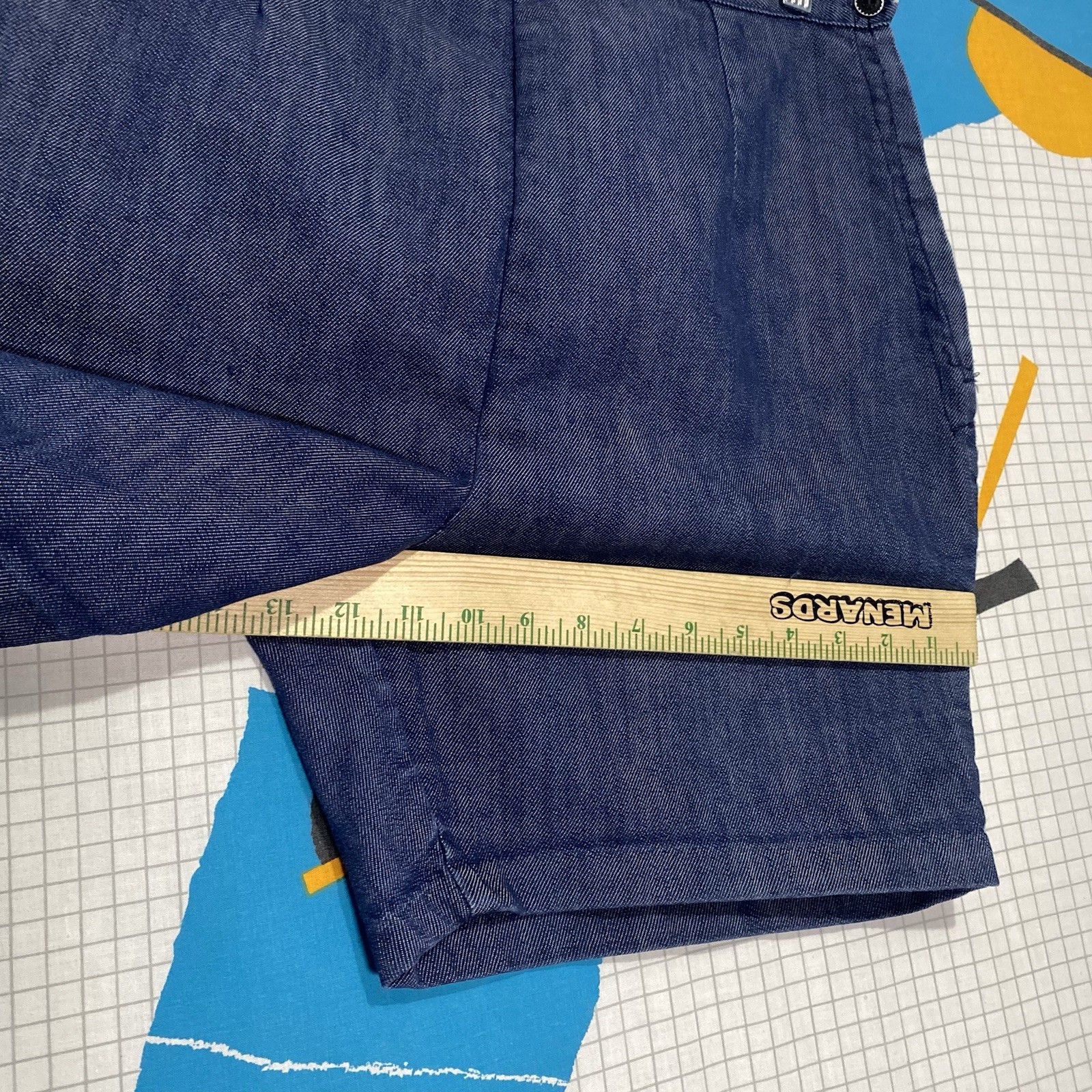 Vintage 50s Carol Brent Denim Shorts Side Zip 30 Large High Waist Pleated Indigo