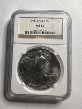 1987 American Silver Eagle NGC MS69 Brown Label (1 Oz .999 Silver)