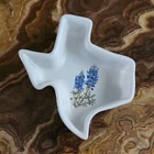 Frankoma Ceramic Texas-Shaped Ashtray Bluebonnet Floral Decorative Glossy Finish