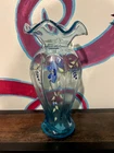 Vintage aqua Fenton glass floral vase
