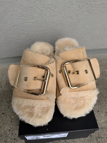 4ccccees Suede Mellow Laze Slipper Lined Ivory Size 39 8.5 Genuine Sheep Fur