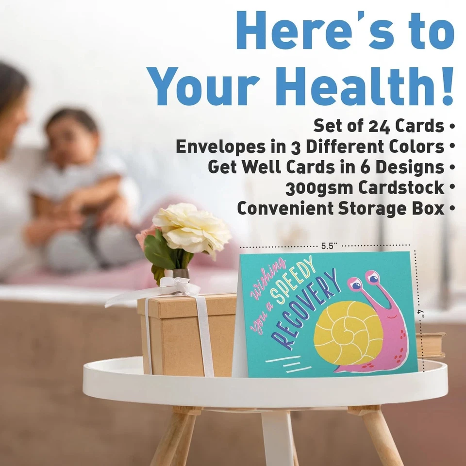 S&O Fun Get Well Cards with Envelopes, Colorful Card Set of 24 - Cute Gifts for - Image 2 of 4