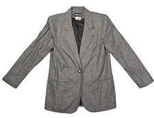 Sag Harbor Petite Vintage Wool Blend Blazer Jacket Womens 6P Gray Single Button
