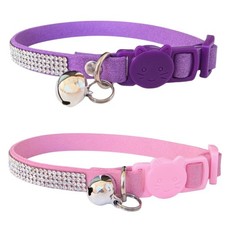 Pack of 2 Rhinestone Cat Collar Breakaway Safety Buckle with Bell, Adjustable...