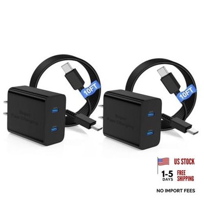 45W Dual Port Super Fast Charger with Long USB C to C Cable 10 Feet 2 C Black