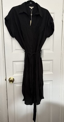 NWT Max Studio London Black Short Sleeve Shirt Dress Tie Waist Women s Size L