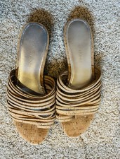 Women's Donald J Pliner Frea Distressed Metallic Cork Sandals Slides 7.5 M 198