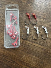 NEW Lot Of (13) Red & White Saltwater Jighead Lures Large And Small Jigs