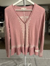 Odd Molly Pink Ruffle Sweater 100% Cotton Sz ...