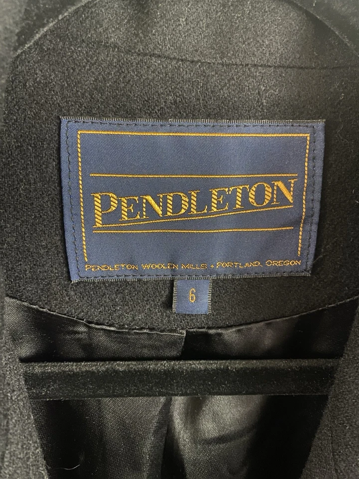 Vintage Pendleton Black 100% Merino Wool Double Breasted Long Trench Coat Size 6 - Image 3 of 4