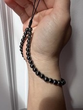 Hematite Stone Beaded Writer Strap, Black Phone Wrist Strap, Wallet Wristlet