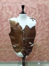 Hair On Vest Cowhide Leather Brown  White Cow Hair Western Rodeo Waistcoat