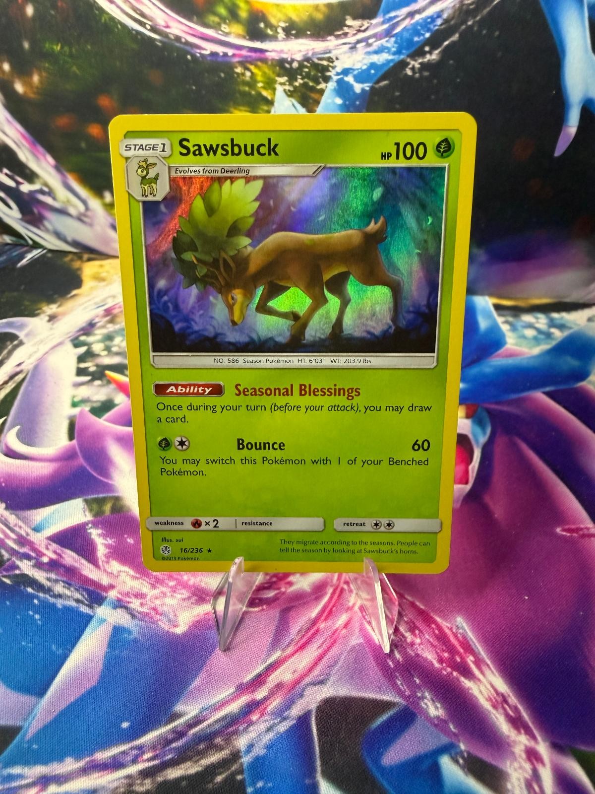 SAWSBUCK 16/236 COSMIC ECLIPSE Holo Rare Pokemon