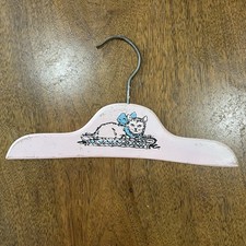 Vtg Children's Wooden Clothing Hanger Pink Kitten 1930s Cats Kitty Cat In Basket