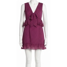 RAGA Mini Dress L Burgundy All Over Print Tie Front Cut Out Coquette Festival